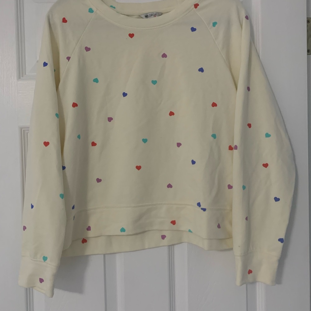 Wildfox Cream Pullover with Multicolor Heart Print